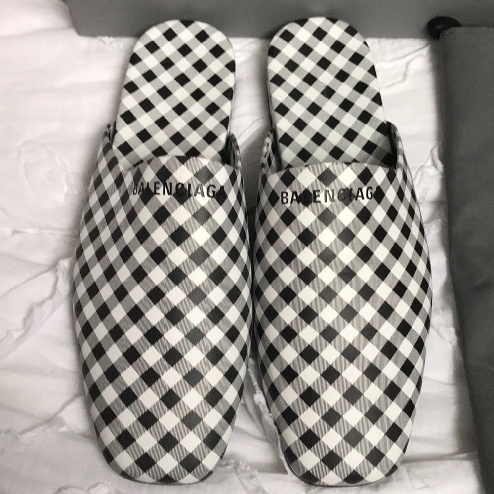 Balenciaga Gigham Black & White Noir Mules, new in box - Picture 2 of 10